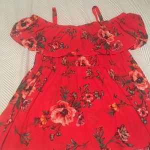 Red floral off the shoulder blouse